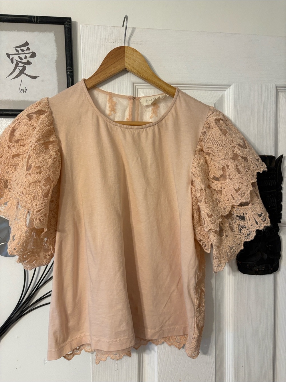 Lace Sleeve Peplum Blouse - Blush